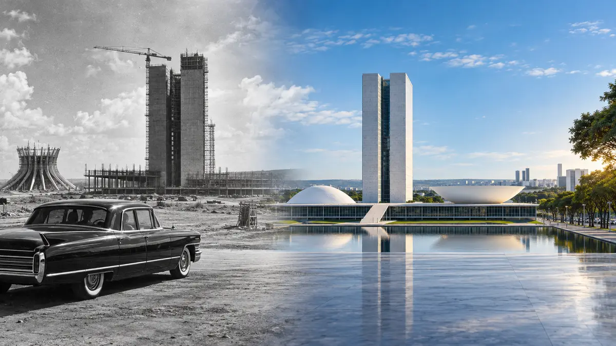 Composição visual de Brasília histórica e contemporânea