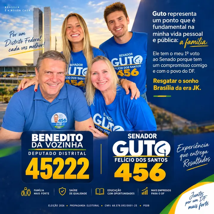 Material da campanha ao lado da família